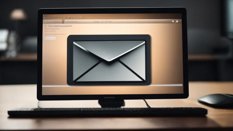a computer screen displaying an open email inbox with a shield icon in the corner, symbolizing protection.