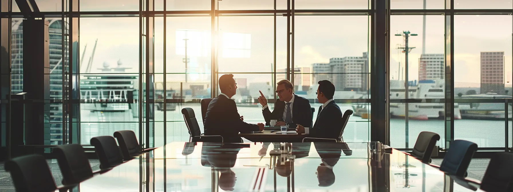 How Stock Donation Platforms Are Transforming Nonprofit Fundraising 1 business professionals gathered around a table in a modern office, pointing to a large anchor symbol on a digital screen while engaged in animated discussion.
