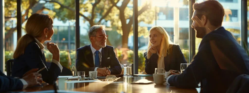 a group of business professionals discussing risk management strategies for australian charities at a meeting table.
